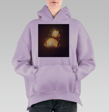 Светящиеся лотосы — источник внутреннего света, Hoodie Oversize Fiolet, утепленная