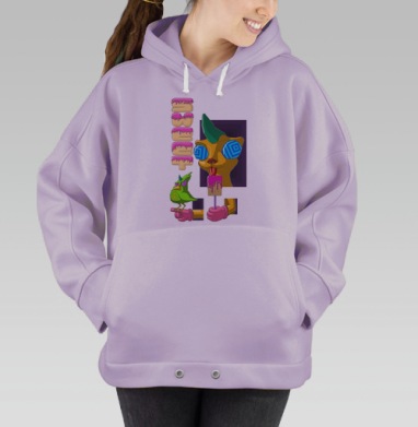 Яркий нео-поп-арт с котом и сладким эскимо, Hoodie Oversize Fiolet
