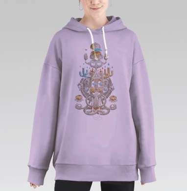 Сюрреалистический духовный тотем с символом Ом, Hoodie Long Oversize Fiolet