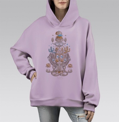 Сюрреалистический духовный тотем с символом Ом, Hoodie Mono Fiolet, оверсайз, утепленная