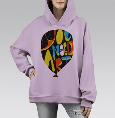 Яркое граффити с посланием «You Need Art», Hoodie Mono Fiolet, оверсайз, утепленная