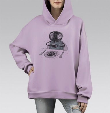 З-з-зацените что я ем, Hoodie Mono Fiolet, оверсайз, утепленная