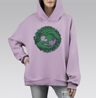 Защитник Земли: экосимвол заботы и природы, Hoodie Mono Fiolet, оверсайз, утепленная
