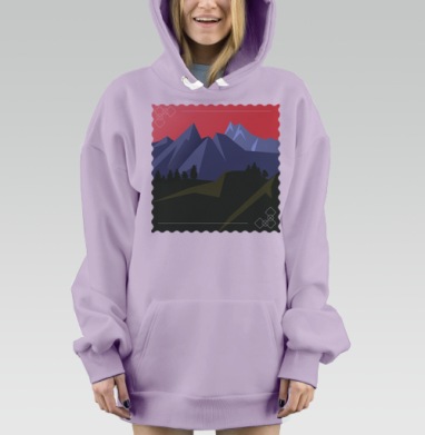 Винтажный горный пейзаж с красным небом, Hoodie Mjhigh Dig Mel, Fiolet, утепленная