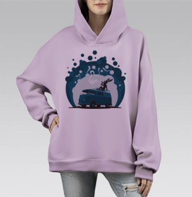 Заяц на крыше винтажного фургона свободы и путешествий, Hoodie Mono Fiolet, оверсайз, утепленная