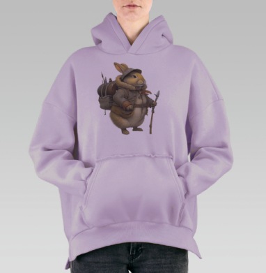 Пушистый кролик-путешественник в походной экипировке, Hoodie Oversize Fiolet, утепленная