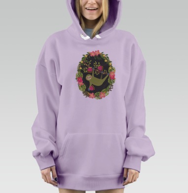 Ленивец в тропическом цветочном венке, Hoodie Mjhigh Dig Mel, Fiolet, утепленная