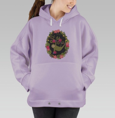 Ленивец в тропическом цветочном венке, Hoodie Oversize Fiolet