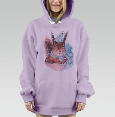 Уютная белка в зимней шапке с горячим напитком, Hoodie Mjhigh Dig Mel, Fiolet, утепленная