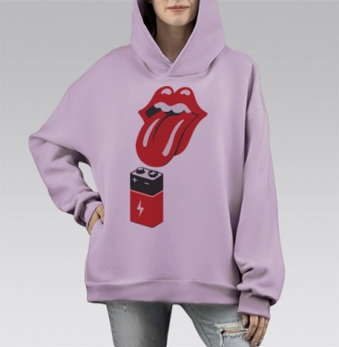 Знаменитые красные губы мощный заряд Роллинг Стоунз батарейка, Hoodie Mono Fiolet, оверсайз, утепленная