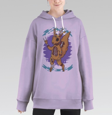 Белка-зомби с рогами и третьим глазом, Hoodie Long Oversize Fiolet