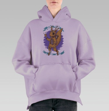 Белка-зомби с рогами и третьим глазом, Hoodie Oversize Fiolet, утепленная