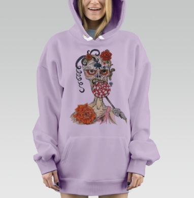 Сахарный череп с леденцом и розами, Hoodie Mjhigh Dig Mel, Fiolet, утепленная