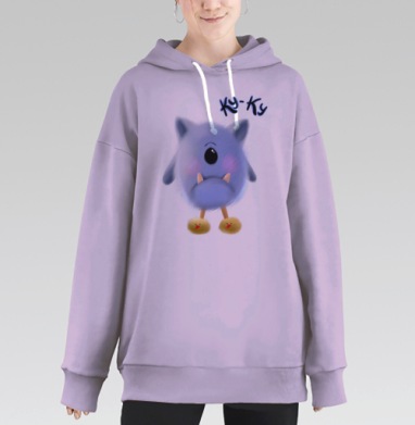 Милый пушистый монстр в тапочках-уточках Ky-Ky, Hoodie Long Oversize Fiolet