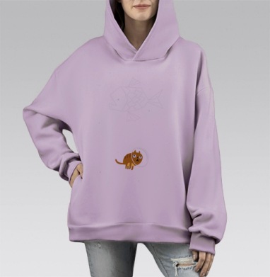 Звездный кот, Hoodie Mono Fiolet, оверсайз, утепленная