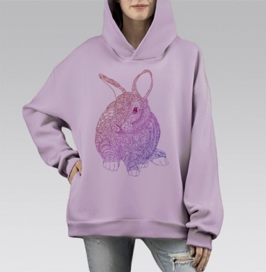 Стилизованный кролик-зентангл с градиентом, Hoodie Mono Fiolet, оверсайз, утепленная