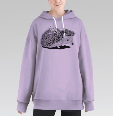 Еж с волшебным миром на спине – графическая иллюстрация, Hoodie Long Oversize Fiolet