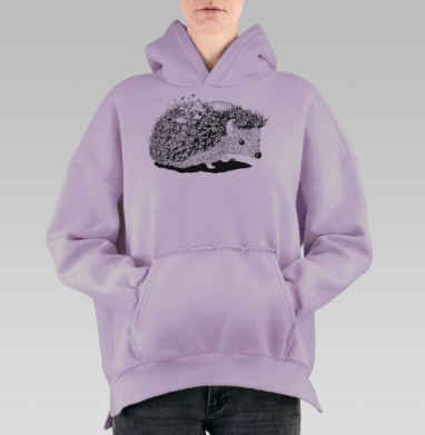 Еж с волшебным миром на спине – графическая иллюстрация, Hoodie Oversize Fiolet, утепленная