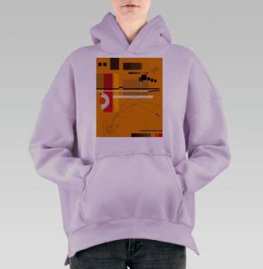 Абстрактная композиция в оранжевых тонах с геометрией и линиями, Hoodie Oversize Fiolet, утепленная