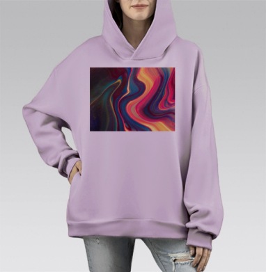 Абстрактное смешение красок с течением в ярких оттенках, Hoodie Mono Fiolet, оверсайз, утепленная