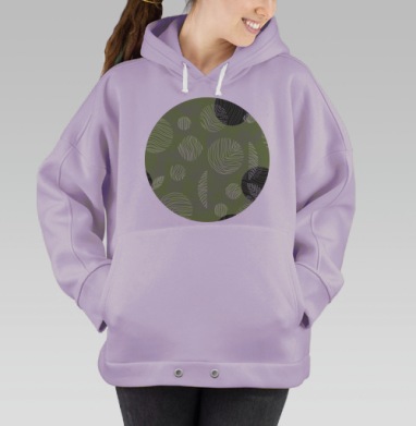 Абстрактные абстрактные листья круги на зеленом фоне, Hoodie Oversize Fiolet