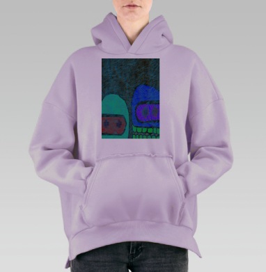 Абстрактные цветные персонажи с зубами и глазами синего цвета, Hoodie Oversize Fiolet, утепленная