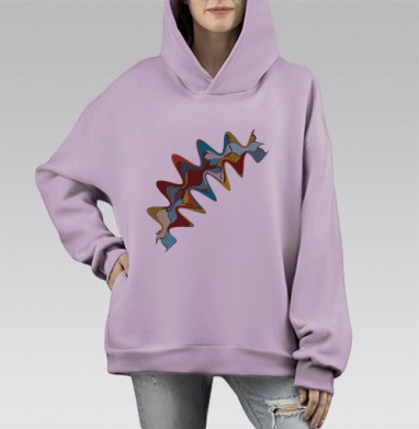 Абстрактные волнообразные формы в красных синих тонах, Hoodie Mono Fiolet, оверсайз, утепленная