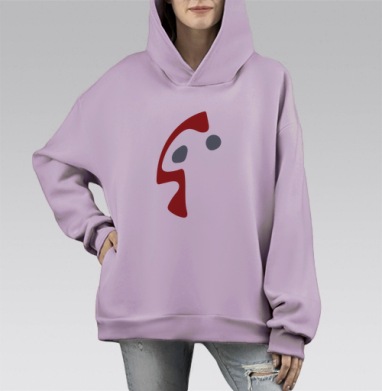 Абстрактный красный силуэт на черном с серыми акцентами черном фоне, Hoodie Mono Fiolet, оверсайз, утепленная