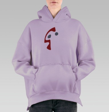 Абстрактный красный силуэт на черном с серыми акцентами черном фоне, Hoodie Oversize Fiolet, утепленная