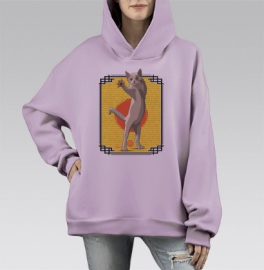 Агрессивный кот с поднятой лапой текст оскорбления, Hoodie Mono Fiolet, оверсайз, утепленная