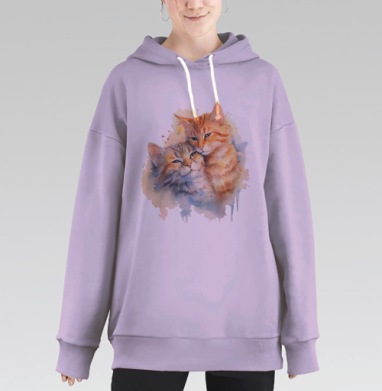 Акварельные котики теплый уют для дома, Hoodie Long Oversize Fiolet