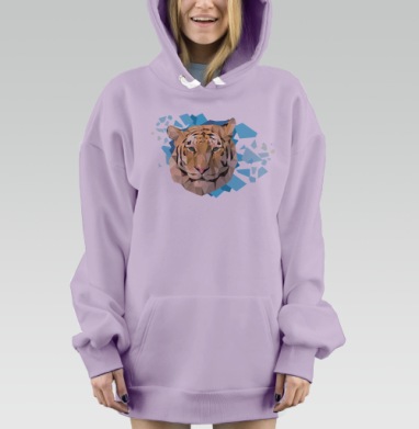Низкополигональный портрет тигра в ледяных осколках, Hoodie Mjhigh Dig Mel, Fiolet, утепленная