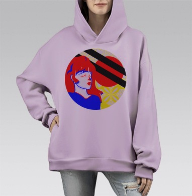 Аниме девушка красный синий желтый внутреннего мира спокойствия, Hoodie Mono Fiolet, оверсайз, утепленная