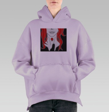 Аниме вампир с красными волосами кровь на шее, Hoodie Oversize Fiolet, утепленная