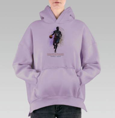 Баскетболист ведёт мяч динамичный момент Париж 2024, Hoodie Oversize Fiolet, утепленная