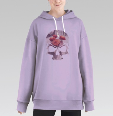 Бежево розовые крабы на цветке внутри черепа самые последние слова, Hoodie Long Oversize Fiolet