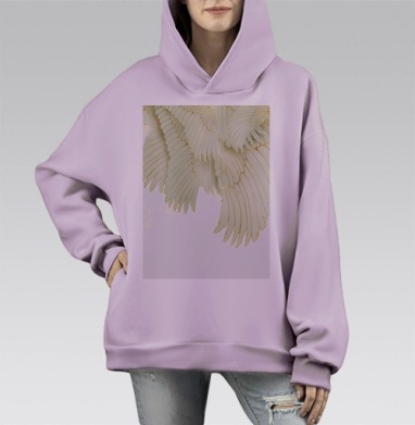 Белоснежные крылья птиц с золотыми контурами легкость свобода, Hoodie Mono Fiolet, оверсайз, утепленная
