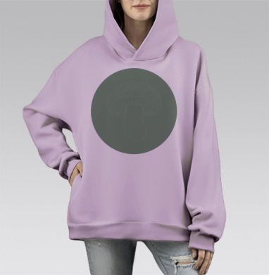 Белый гриб в зеленом кругу в минималистичном стиле, Hoodie Mono Fiolet, оверсайз, утепленная