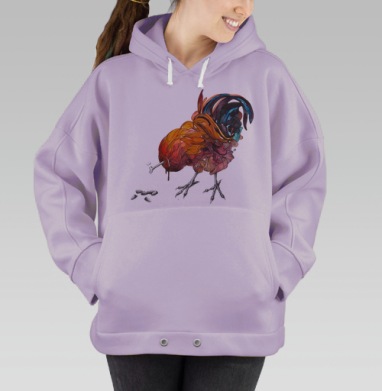Сюрреалистичный рисунок петуха с метафорическим смыслом, Hoodie Oversize Fiolet