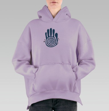 Бирюзовая ладонь с спиралью и точками символ жизни, Hoodie Oversize Fiolet, утепленная