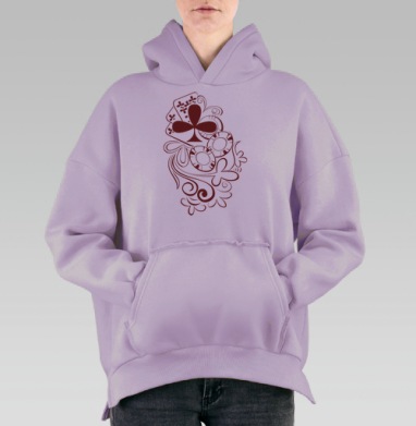 Элегантный бордовый орнамент с картами и фишками, Hoodie Oversize Fiolet, утепленная