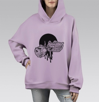 Челюсть с розой и сигаретой реалистичная графика, Hoodie Mono Fiolet, оверсайз, утепленная