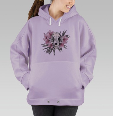 Череп Кошки Розовые Цветы Животные, Hoodie Oversize Fiolet