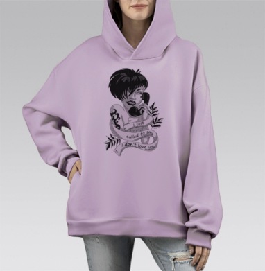 Черно белая девушка с телефоном и надписью нелюбовь, Hoodie Mono Fiolet, оверсайз, утепленная