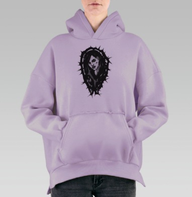 Черно белая эмотивная женщина с шипами страдания, Hoodie Oversize Fiolet, утепленная