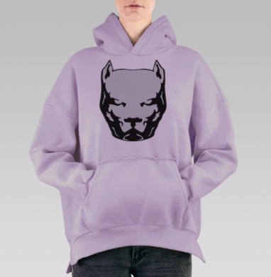 Черно белая голова мощного питбуля, Hoodie Oversize Fiolet, утепленная