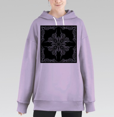 Черно белый узор изящной строгой симметрии, Hoodie Long Oversize Fiolet
