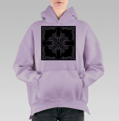 Черно белый узор изящной строгой симметрии, Hoodie Oversize Fiolet, утепленная