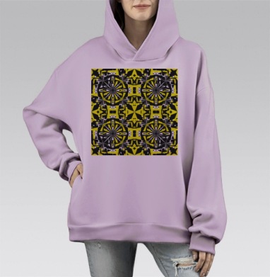 Чёрно Жёлтый Калейдоскопический Узор Создающий Впечатление, Hoodie Mono Fiolet, оверсайз, утепленная