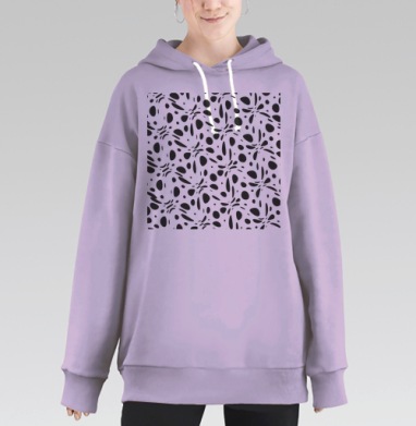 Чёрные капли на светло сером фоне узор для одежды, Hoodie Long Oversize Fiolet
